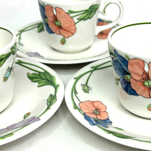 Villeroy & Boch Amapola Set Of 3 Tea Cups‎ & Saucers Vitro Porcelain Floral - Picture 5 of 10